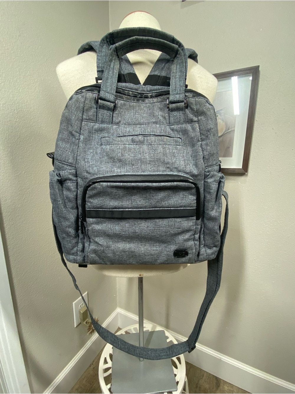 Lug Center Convertible Diaper Bag Backpack Gray Baby Travel Bag